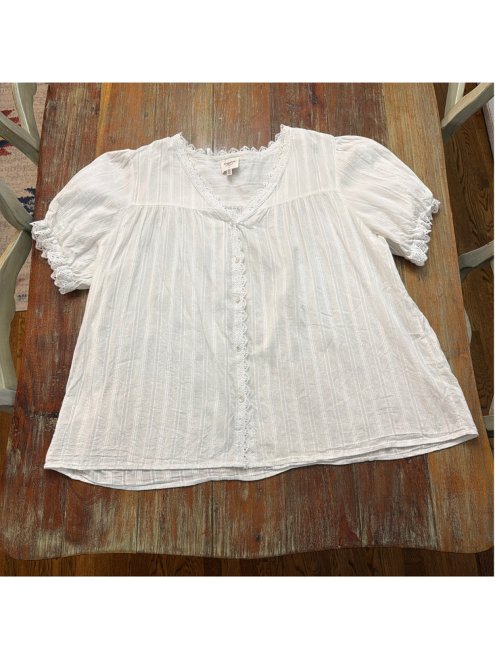 Hayden Los Angeles White Lace Trim Button Down Short Sleeve Blouse Plus Size 3XL